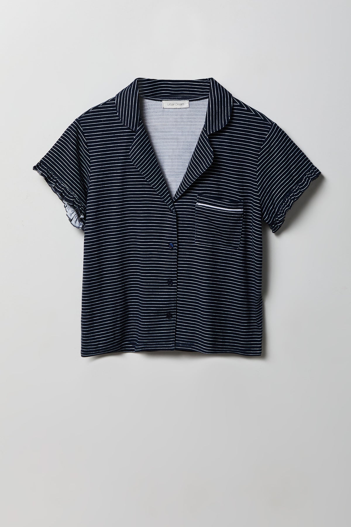 Alt View 2. Ruffle Button-Up Top & Short Pajama Set - Navy
