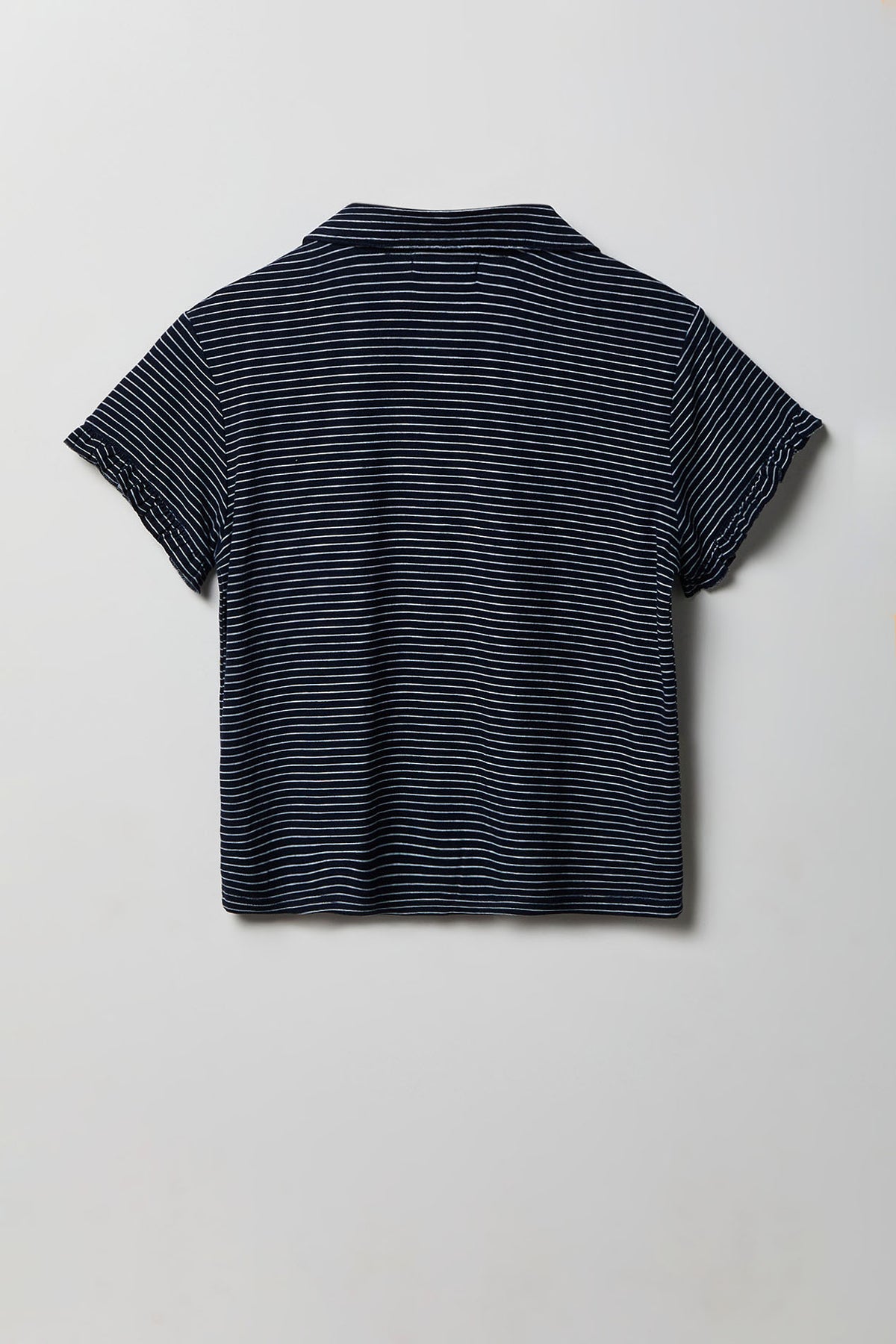 Alt View 3. Ruffle Button-Up Top & Short Pajama Set - Navy