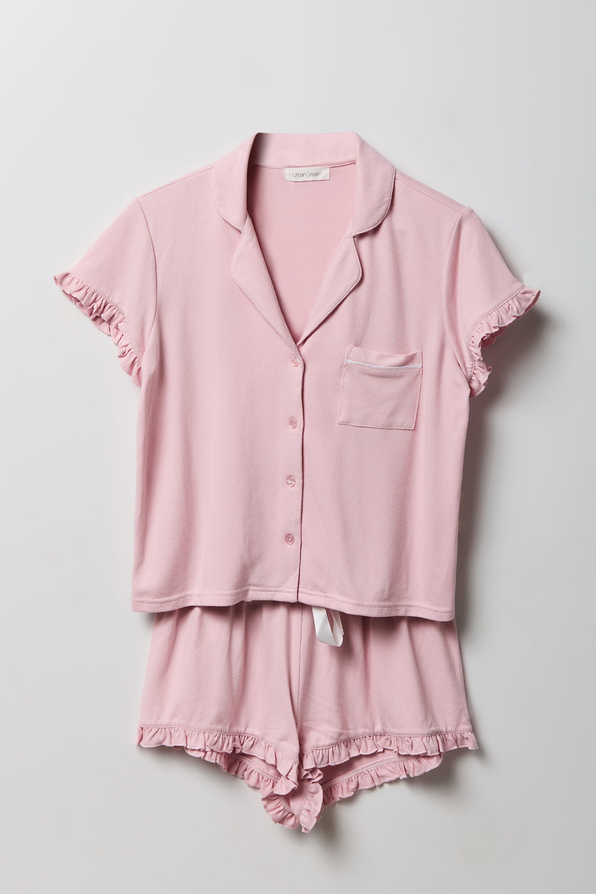 Ruffle Button-Up Top & Short Pajama Set - Pink
