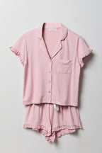 Ruffle Button-Up Top & Short Pajama Set