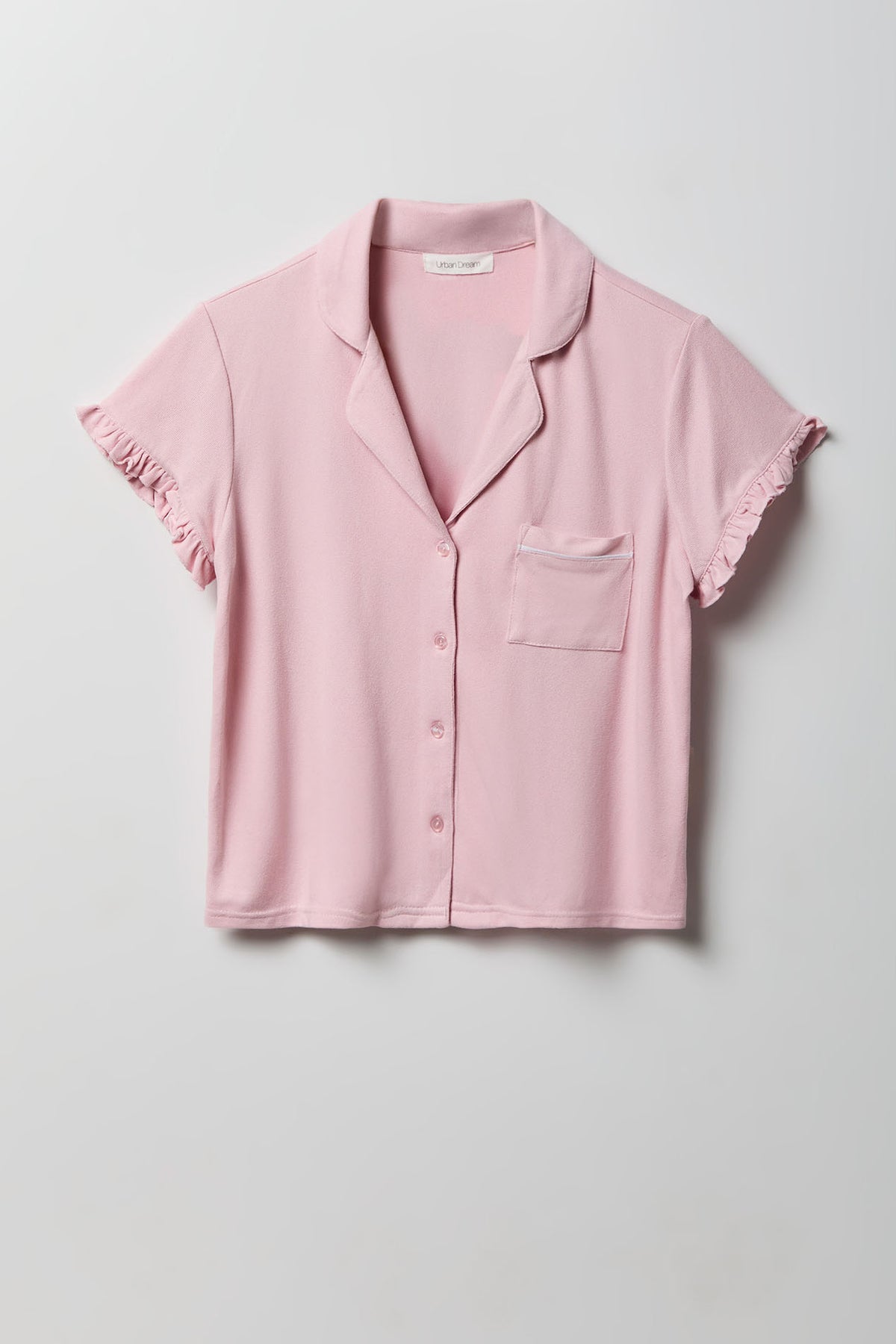 Alt View 2. Ruffle Button-Up Top & Short Pajama Set - Pink