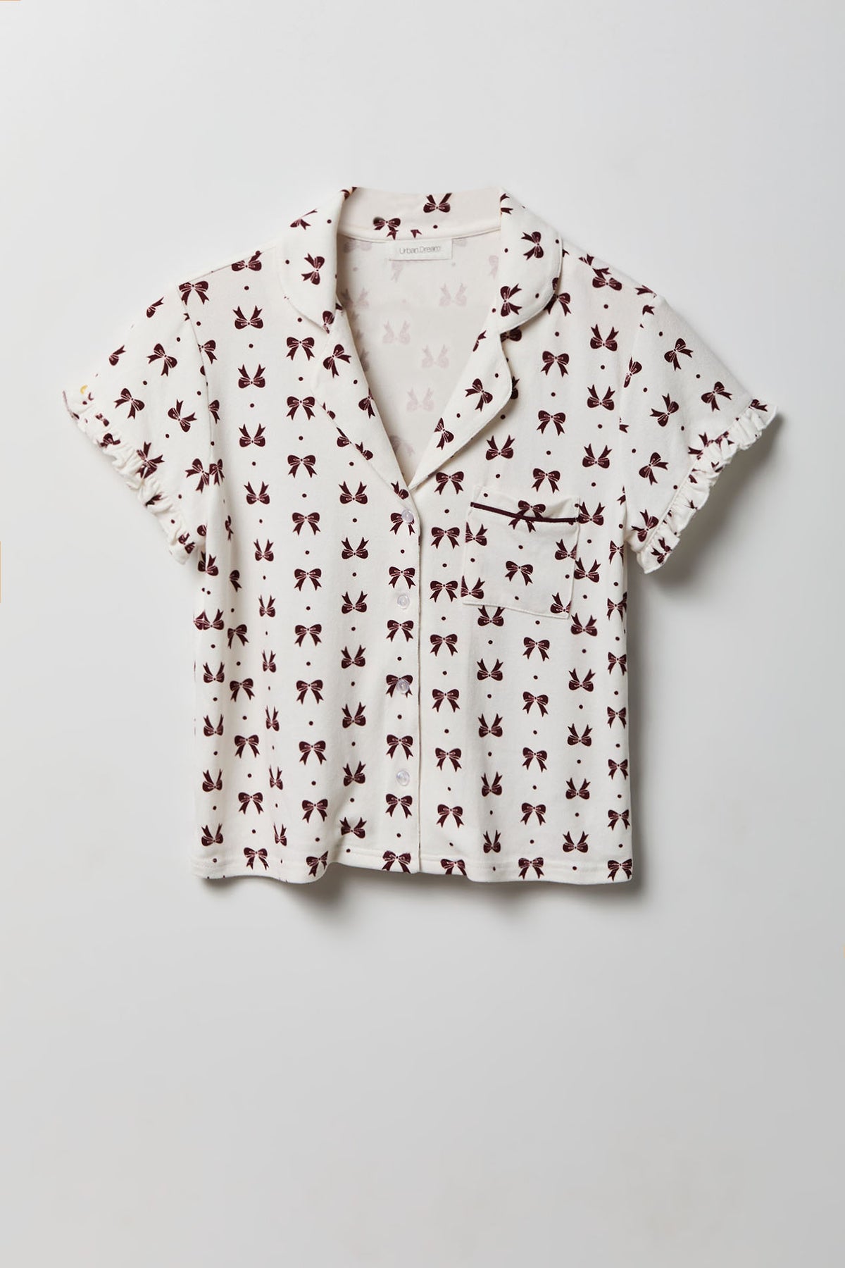 Alt View 2. Ruffle Button-Up Top & Short Pajama Set - Burgundy