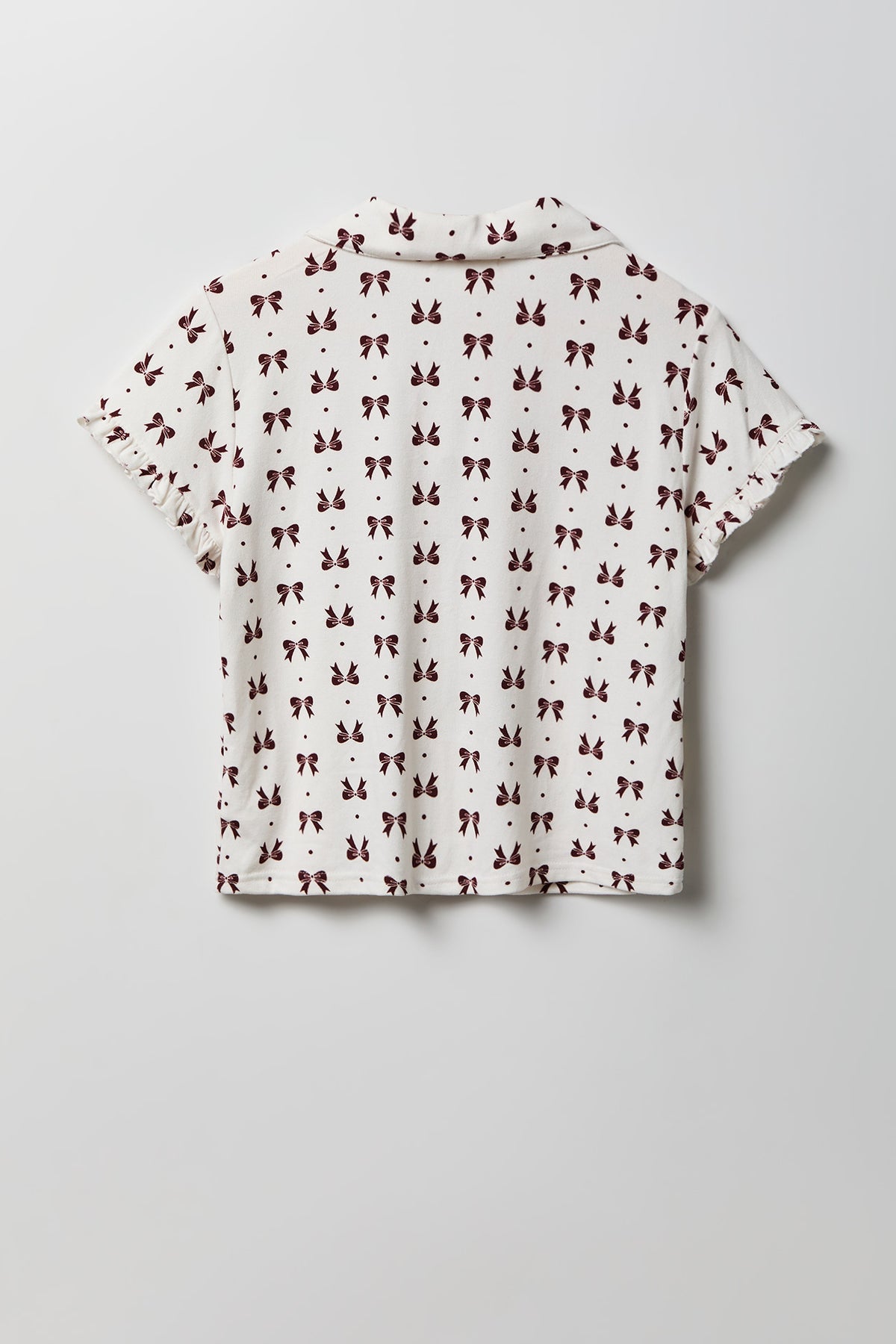 Alt View 3. Ruffle Button-Up Top & Short Pajama Set - Burgundy