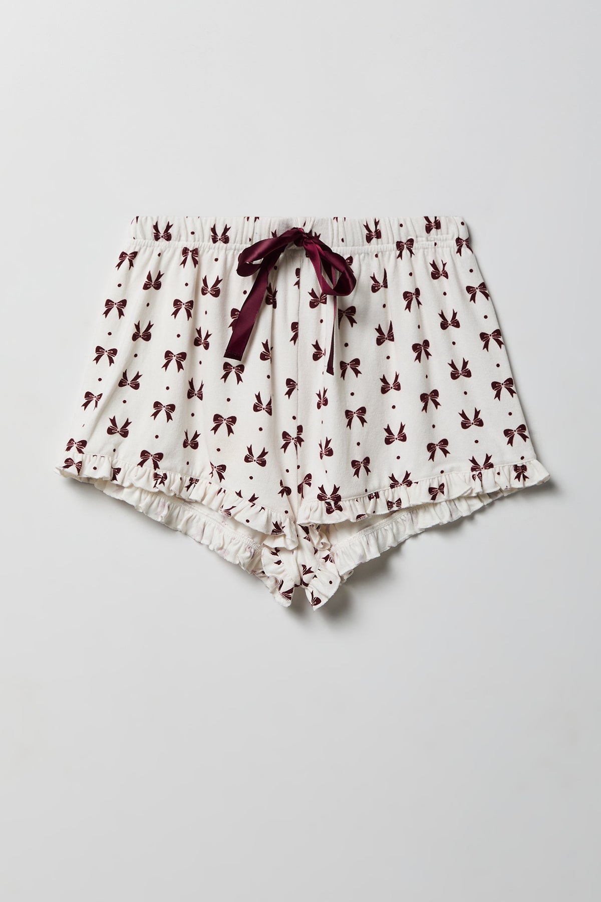 Alt View 4. Ruffle Button-Up Top & Short Pajama Set - Burgundy