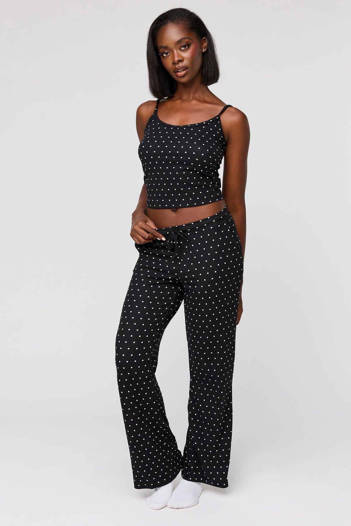 Printed Cami & Pant Pajama Set - Black