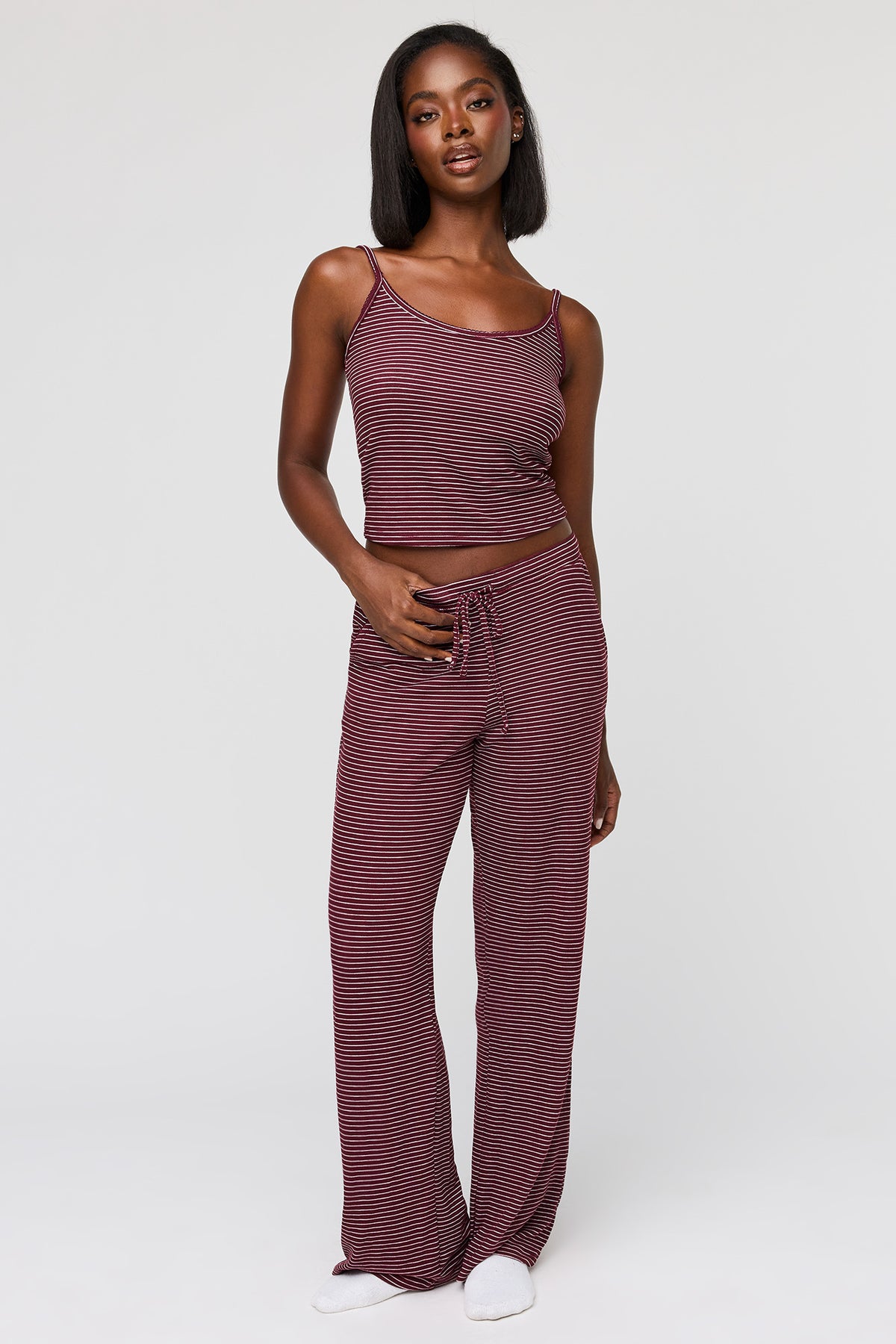 Printed Cami & Pant Pajama Set - Burgundy