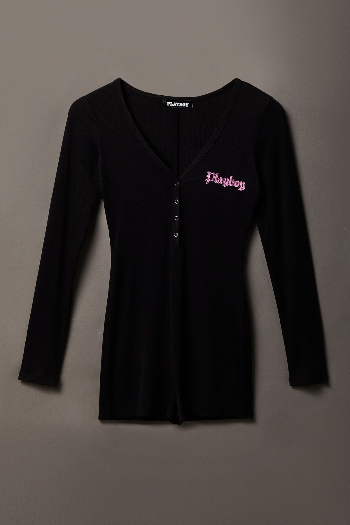Playboy Rhinestone Romper - Black