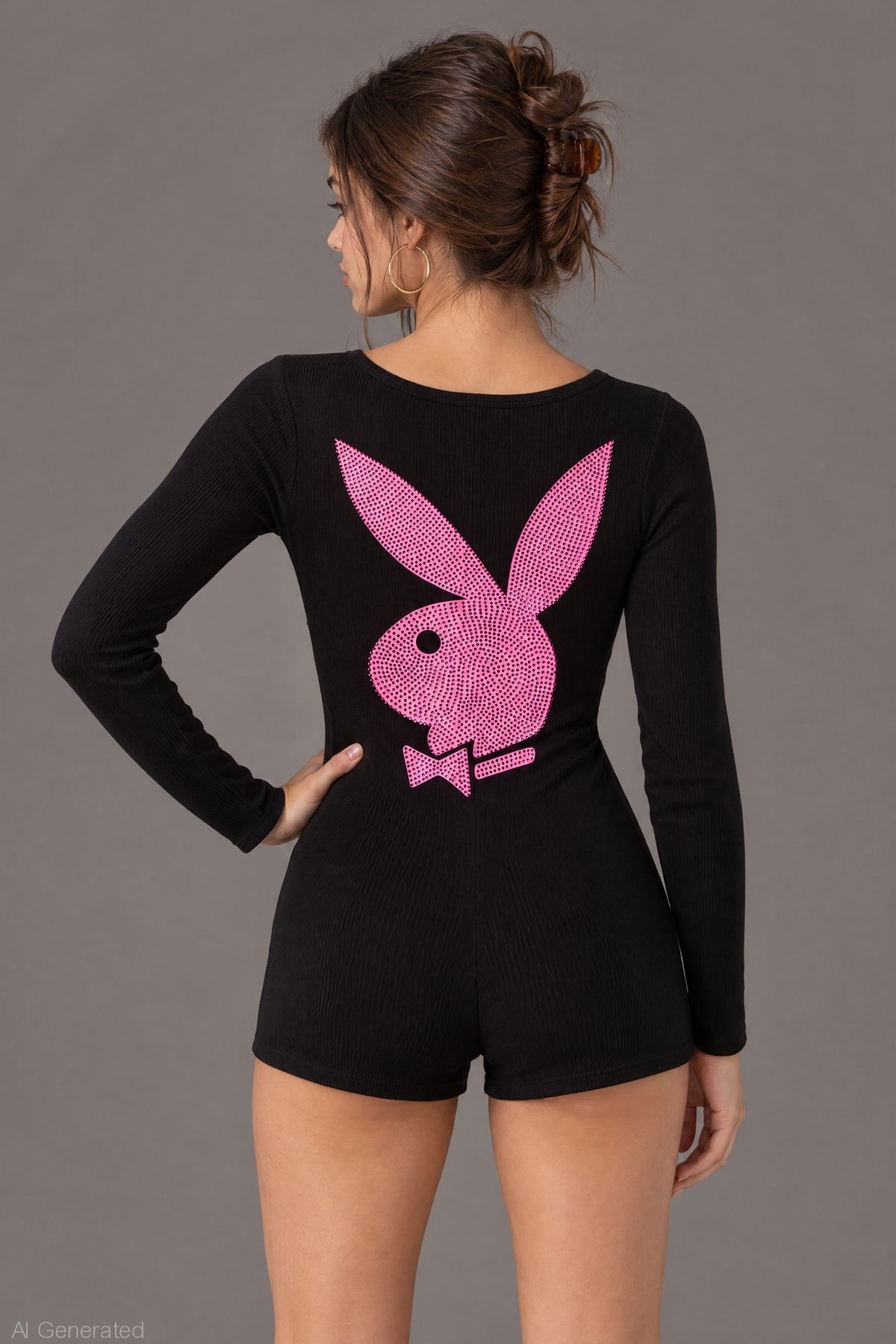 Alt View 2. Playboy Rhinestone Romper - Black