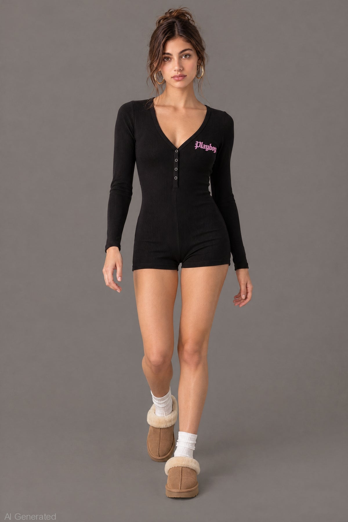 Alt View 3. Playboy Rhinestone Romper - Black