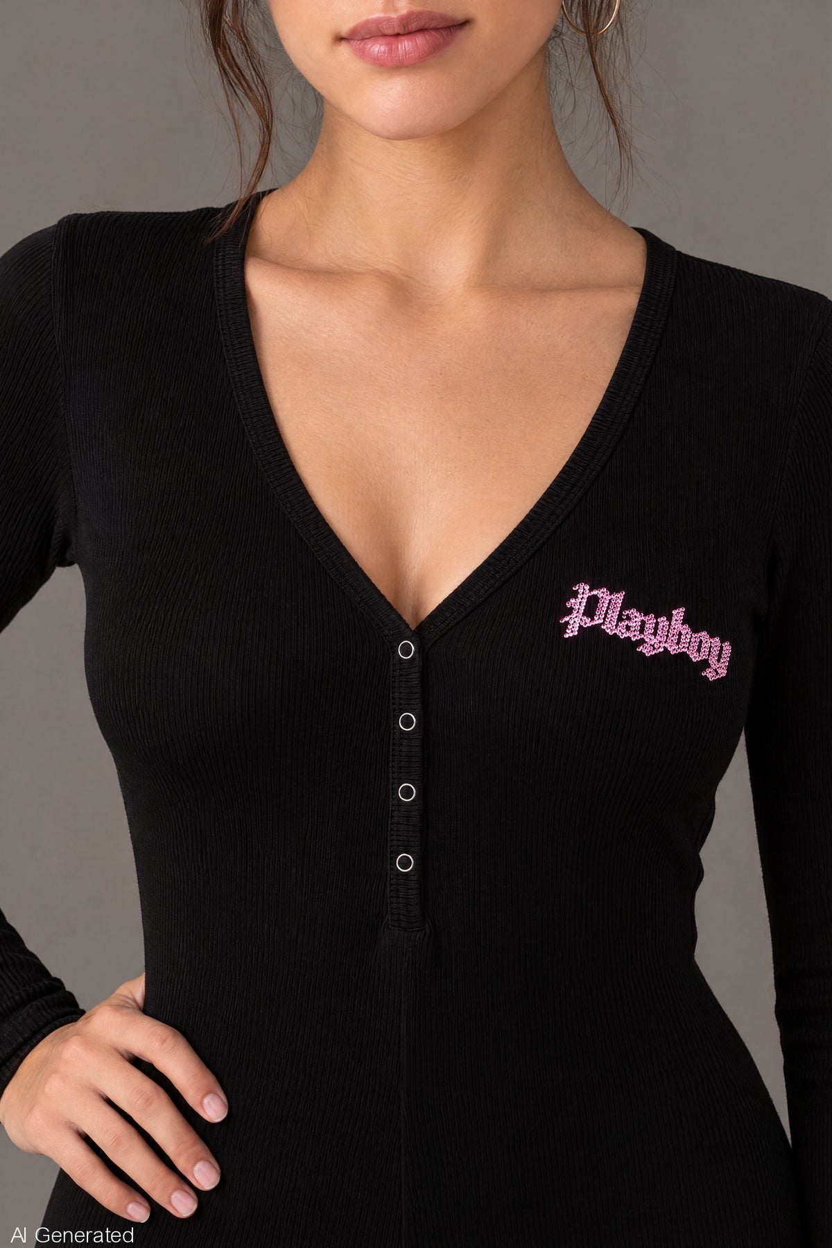 Alt View 4. Playboy Rhinestone Romper - Black