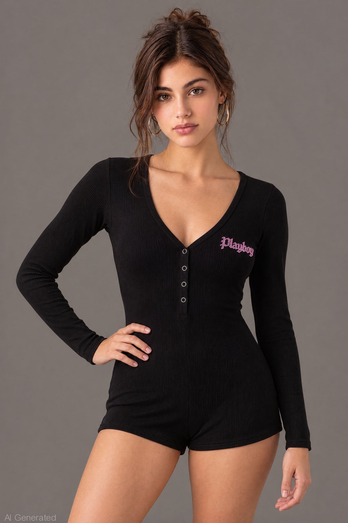 Playboy Rhinestone Romper - Black