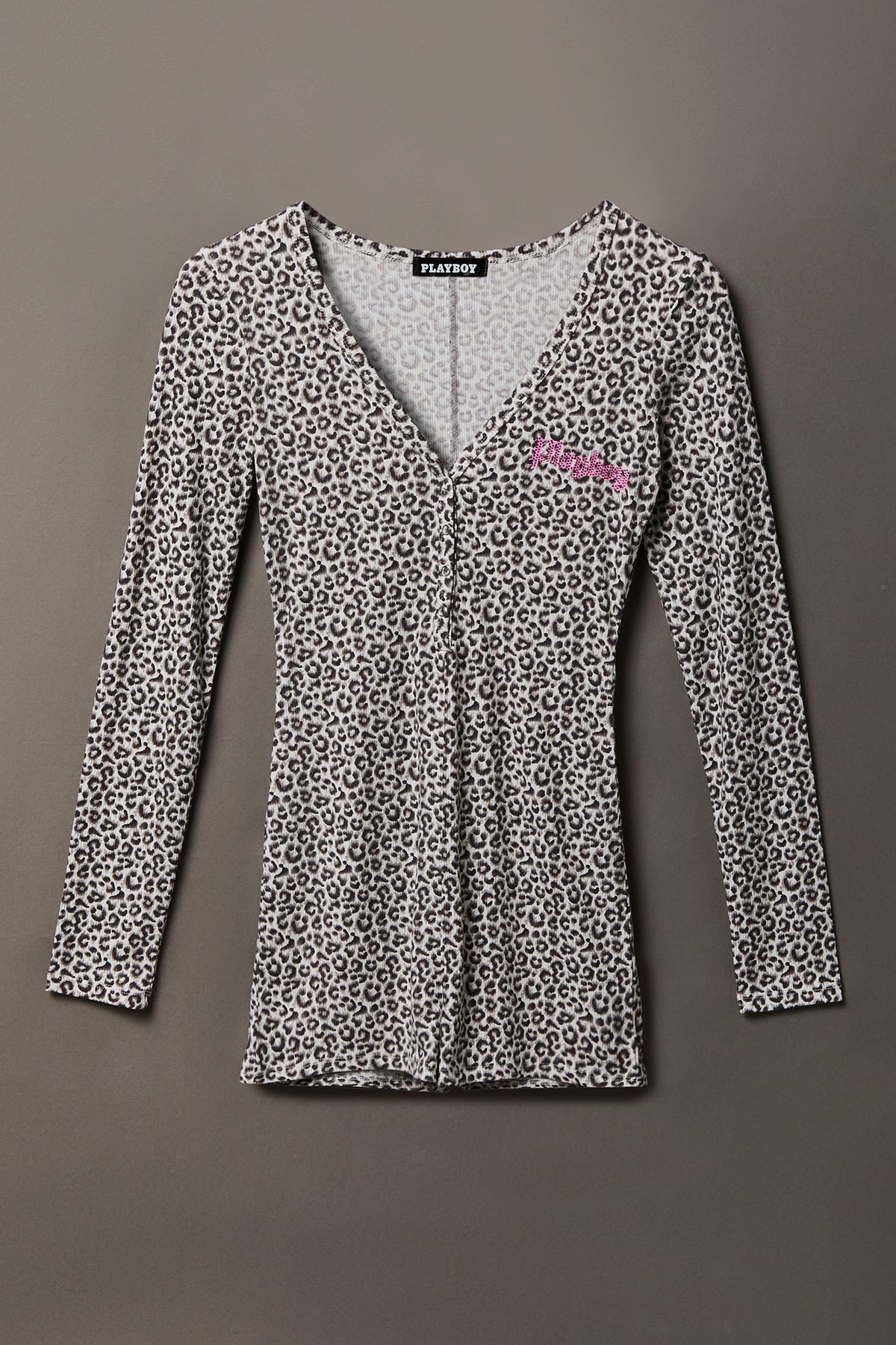 Playboy Rhinestone Romper - Light Grey