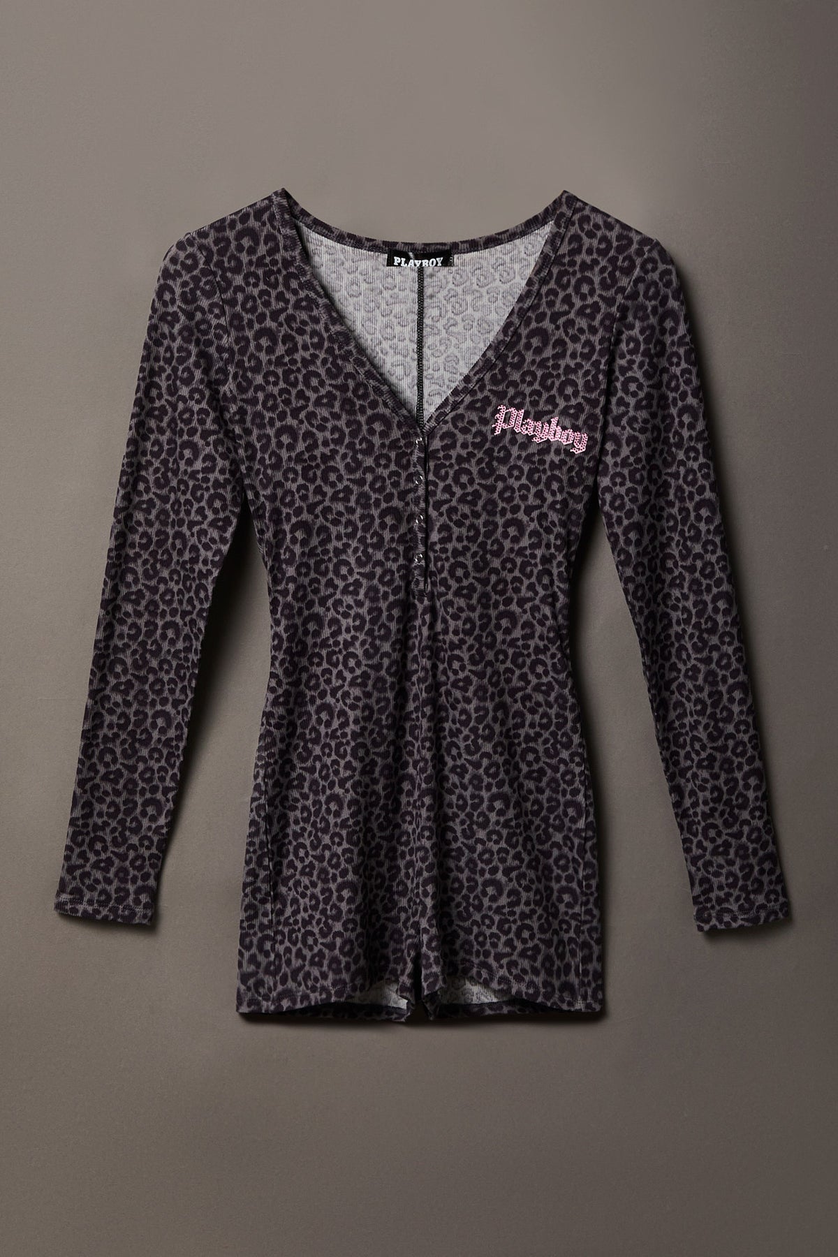 Playboy Rhinestone Romper - Leopard