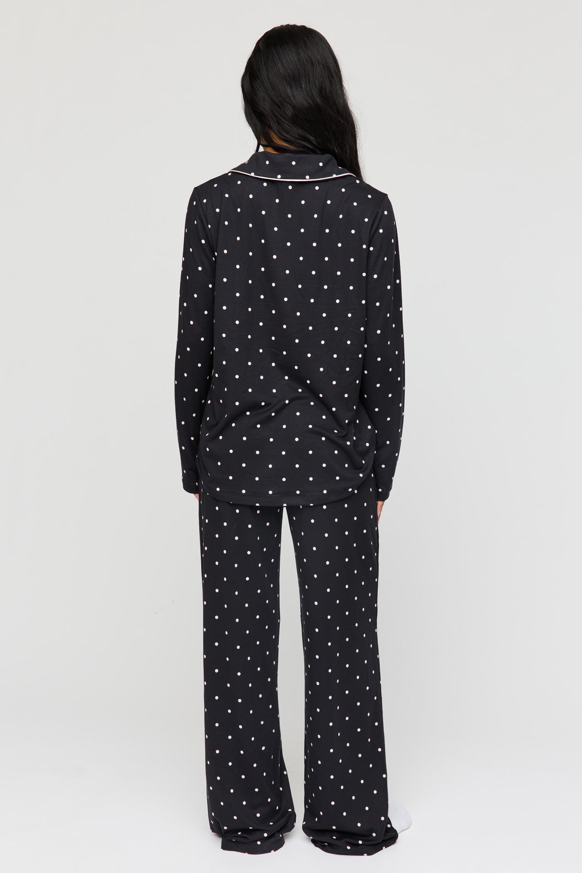 Alt View 4. Button-Up Long Sleeve Top & Pant Pajama Set - Black
