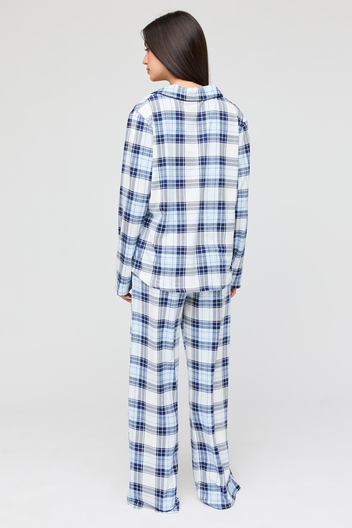 Alt View 4. Button-Up Long Sleeve Top & Pant Pajama Set - Blue