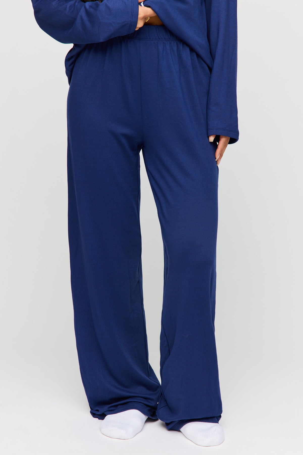 Alt View 3. Button-Up Long Sleeve Top & Pant Pajama Set - Navy