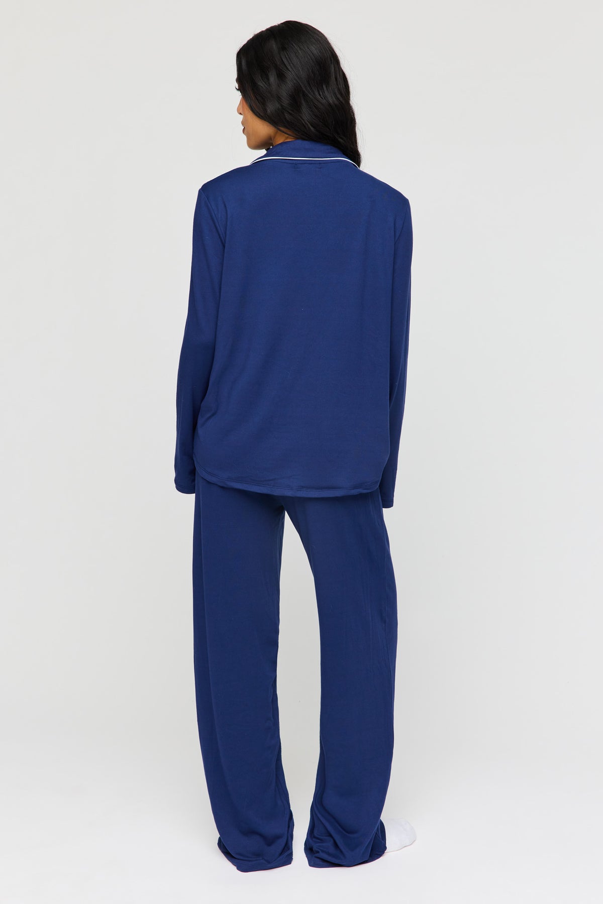 Alt View 4. Button-Up Long Sleeve Top & Pant Pajama Set - Navy