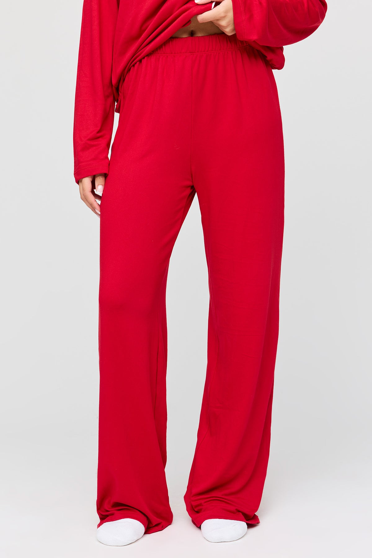 Alt View 3. Button-Up Long Sleeve Top & Pant Pajama Set - Red