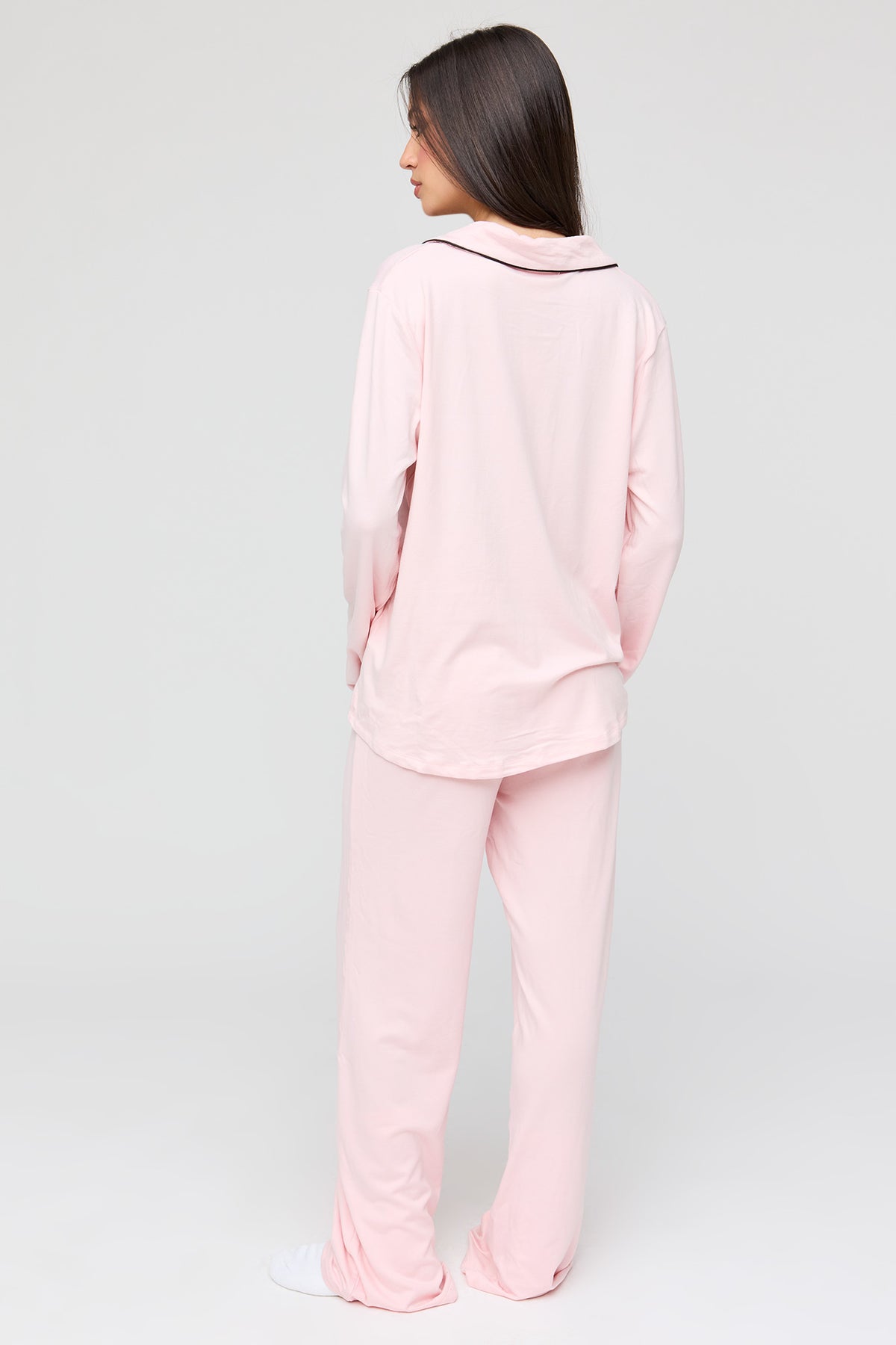 Alt View 4. Button-Up Long Sleeve Top & Pant Pajama Set - Pink