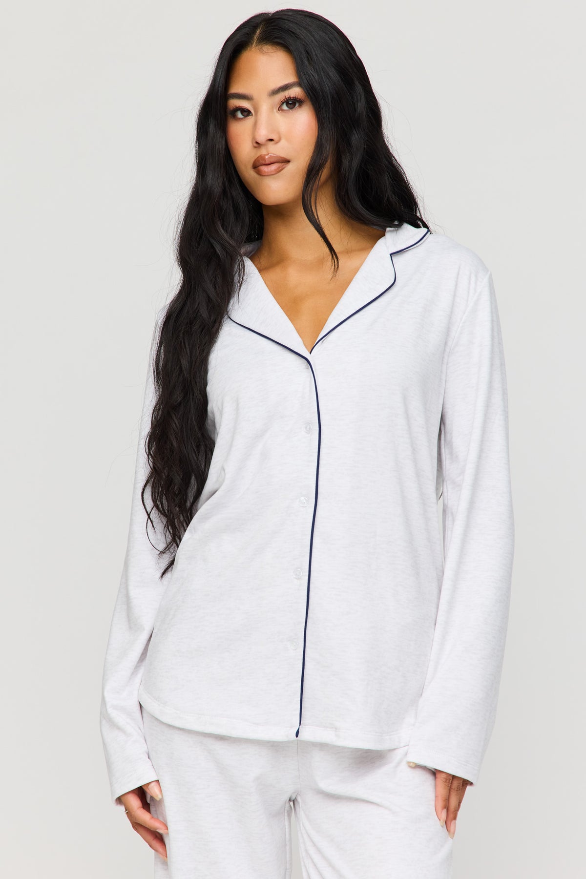 Alt View 2. Button-Up Long Sleeve Top & Pant Pajama Set - Grey Blue