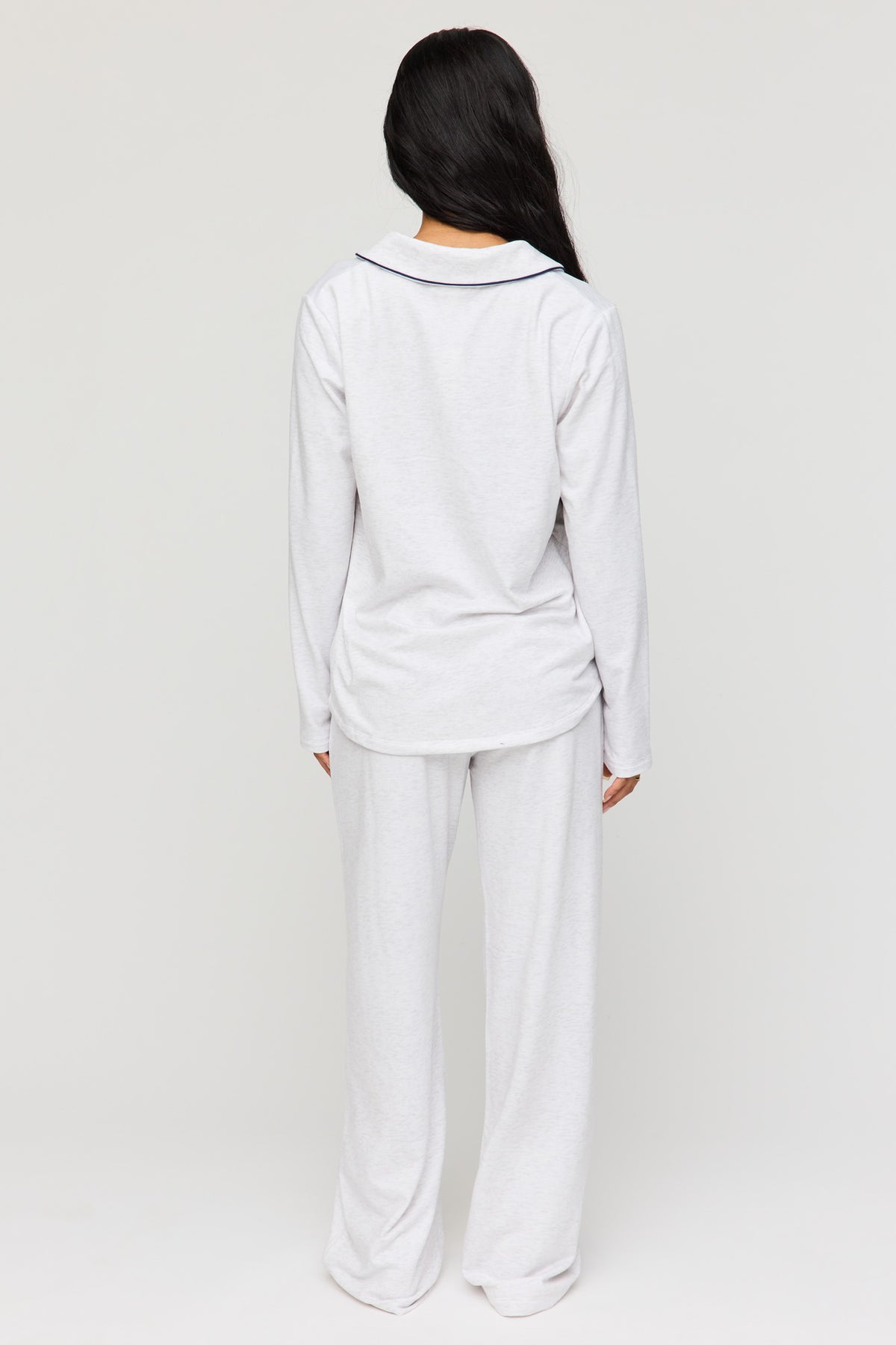 Alt View 4. Button-Up Long Sleeve Top & Pant Pajama Set - Grey Blue