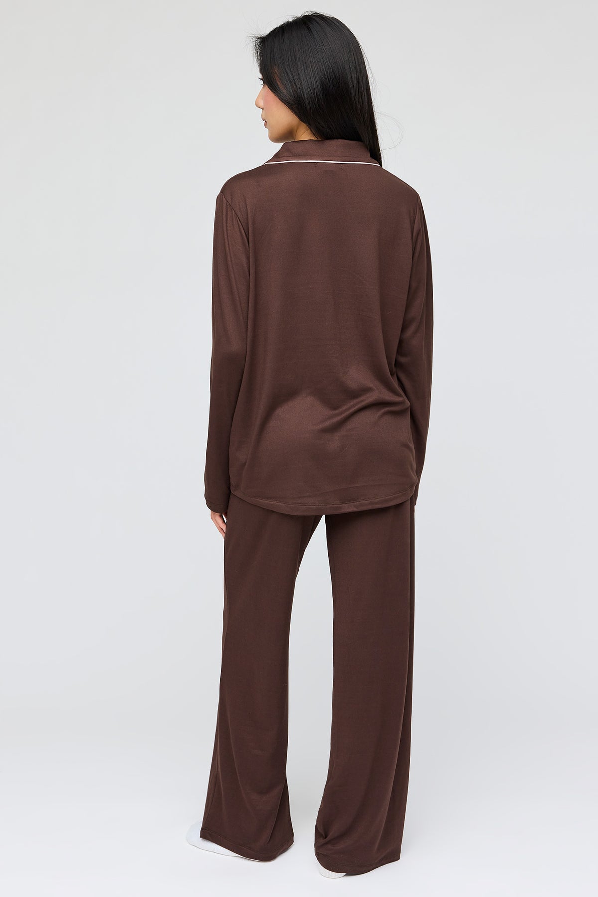 Alt View 4. Button-Up Top & Pant Pajama Set - Brown