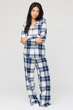 Flannel Button-Up Long Sleeve Top & Pant Pajama Set