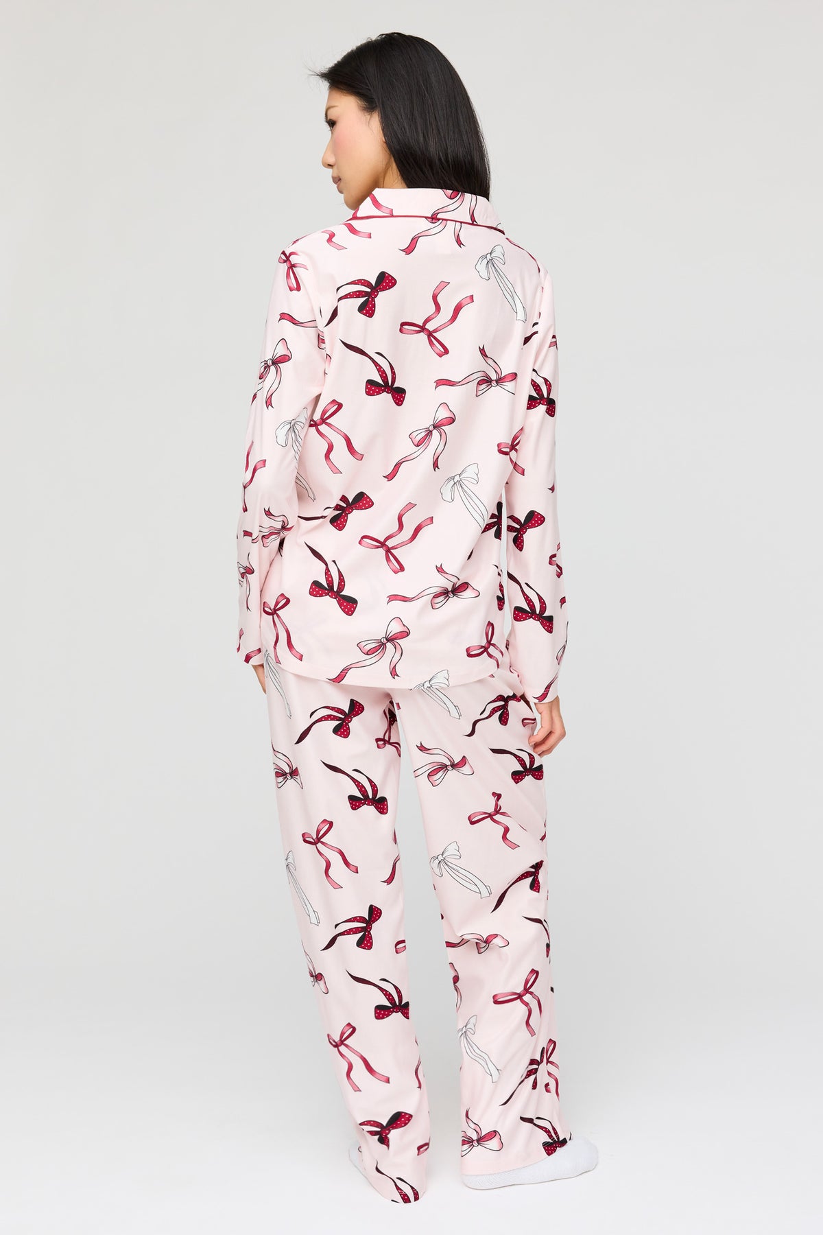 Alt View 4. Flannel Button-Up Long Sleeve Top & Pant Pajama Set - Light Pink