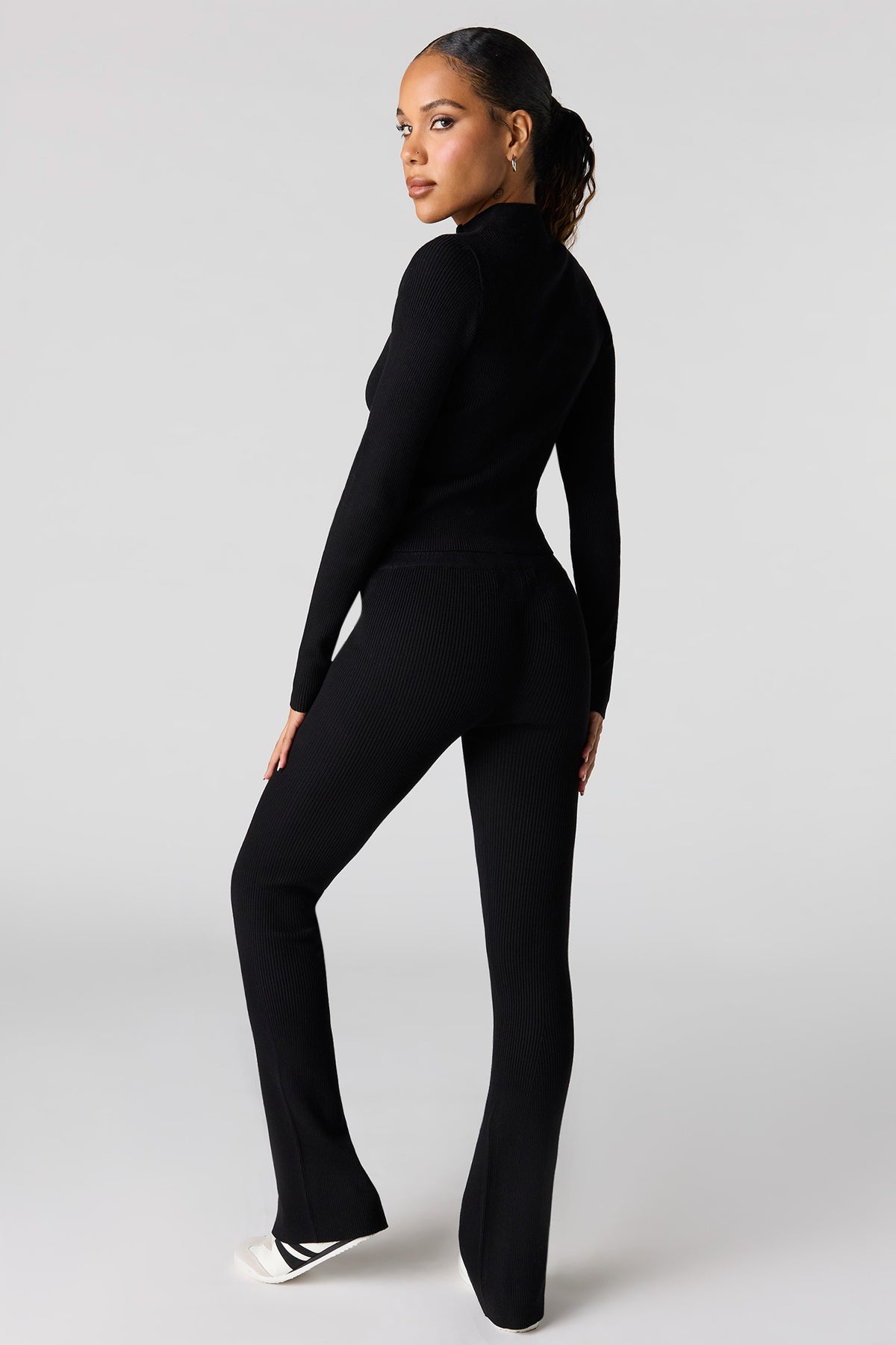 Alt View 3. Ribbed Flare Pant - Black