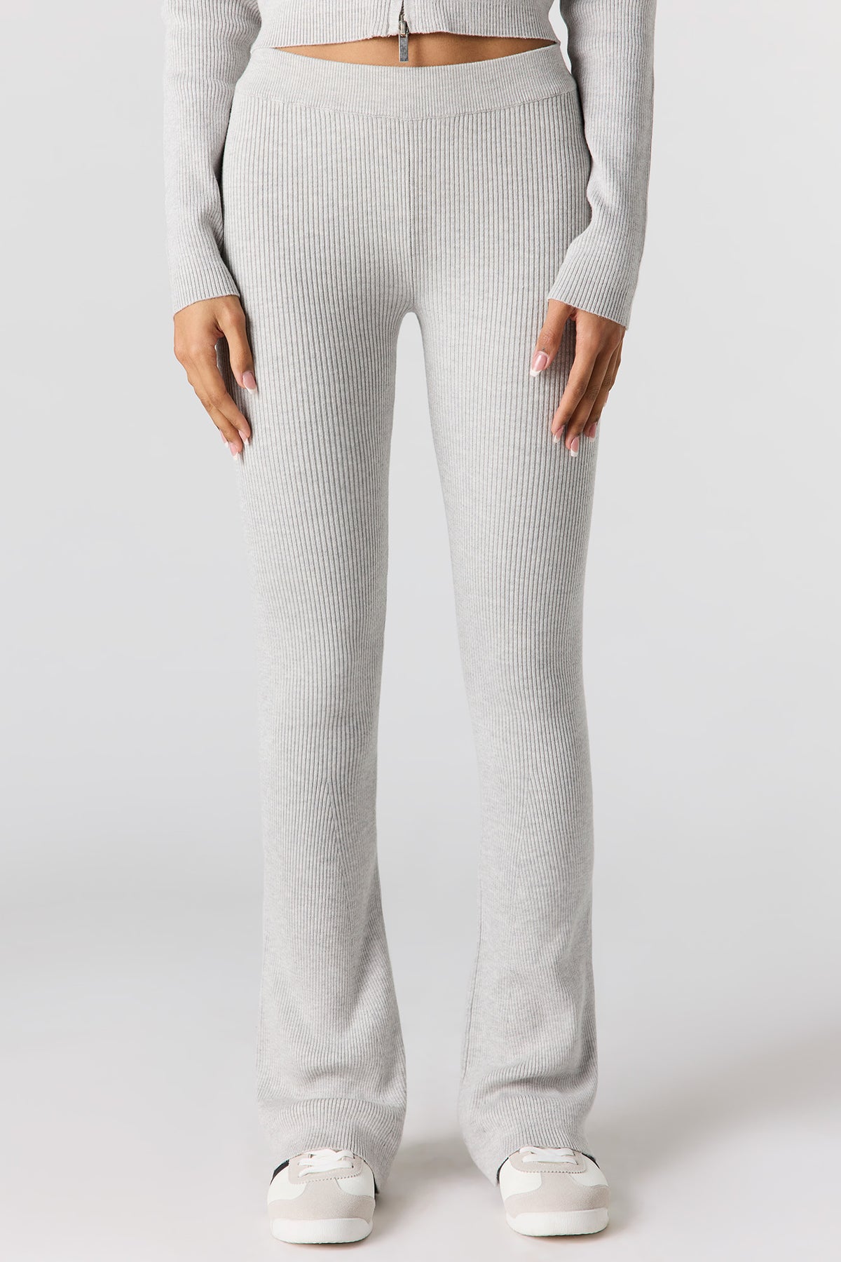 Alt View 2. Ribbed Flare Pant - Heather Grey