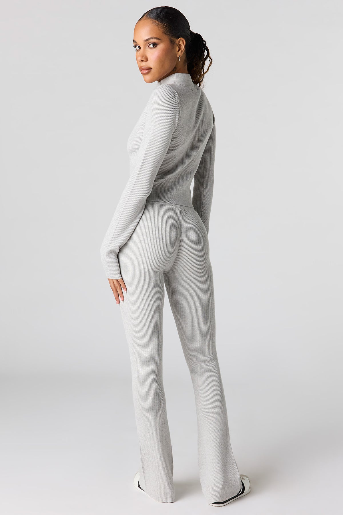 Alt View 3. Ribbed Flare Pant - Heather Grey