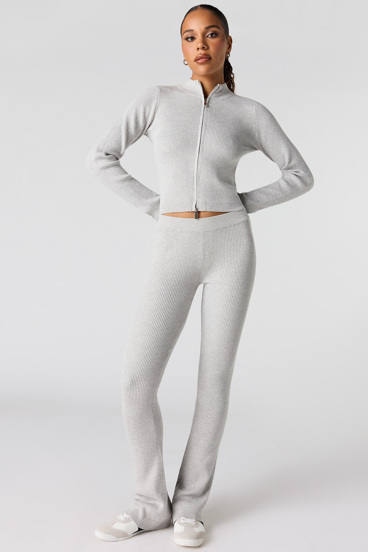 Ribbed Flare Pant - Heather Grey