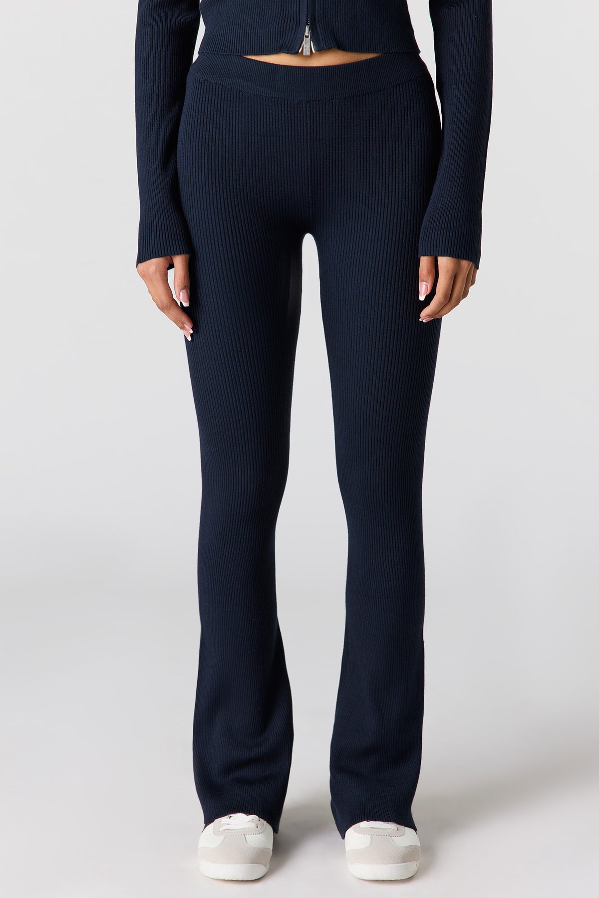 Alt View 2. Ribbed Flare Pant - Navy