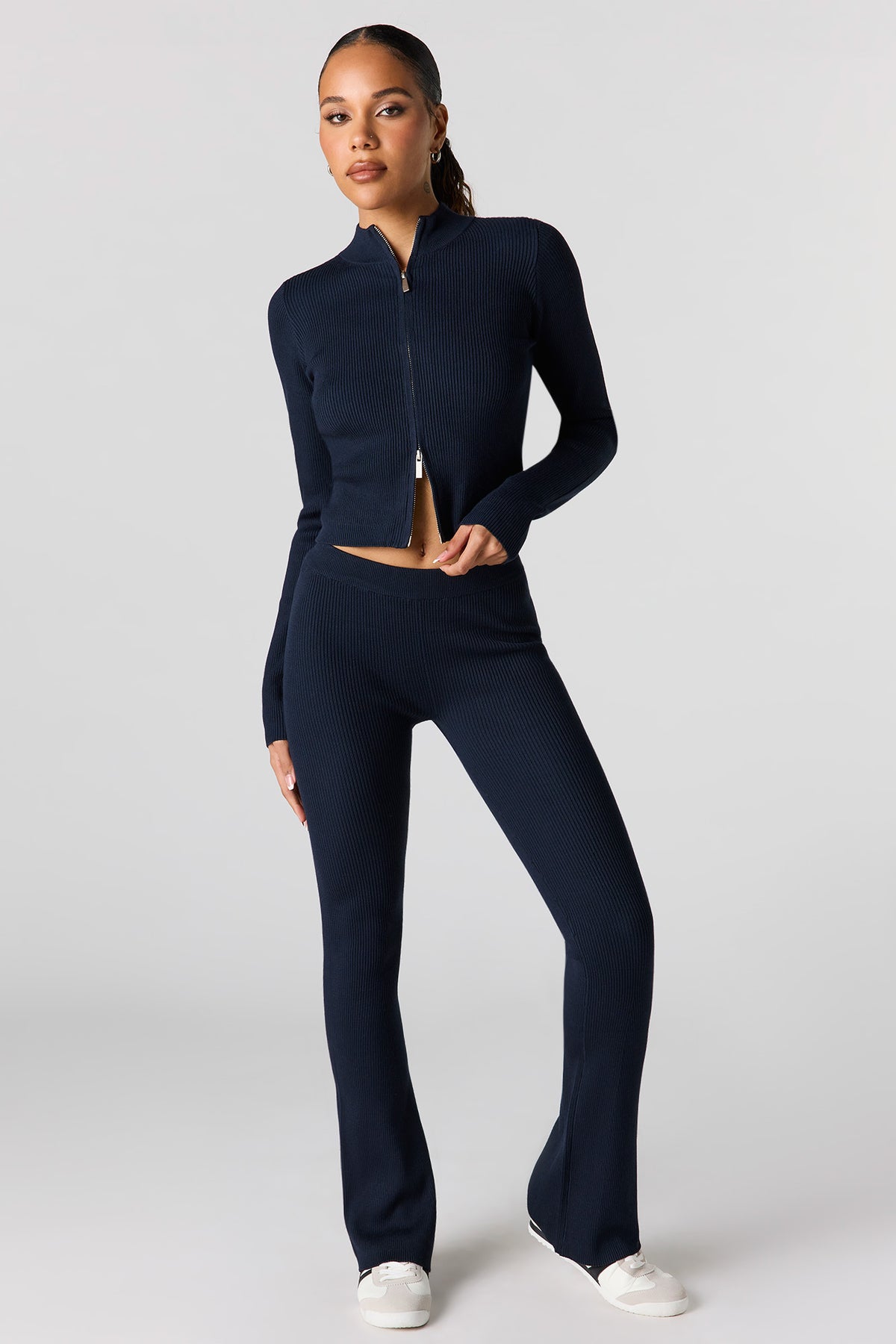 Alt View 4. Ribbed Flare Pant - Navy