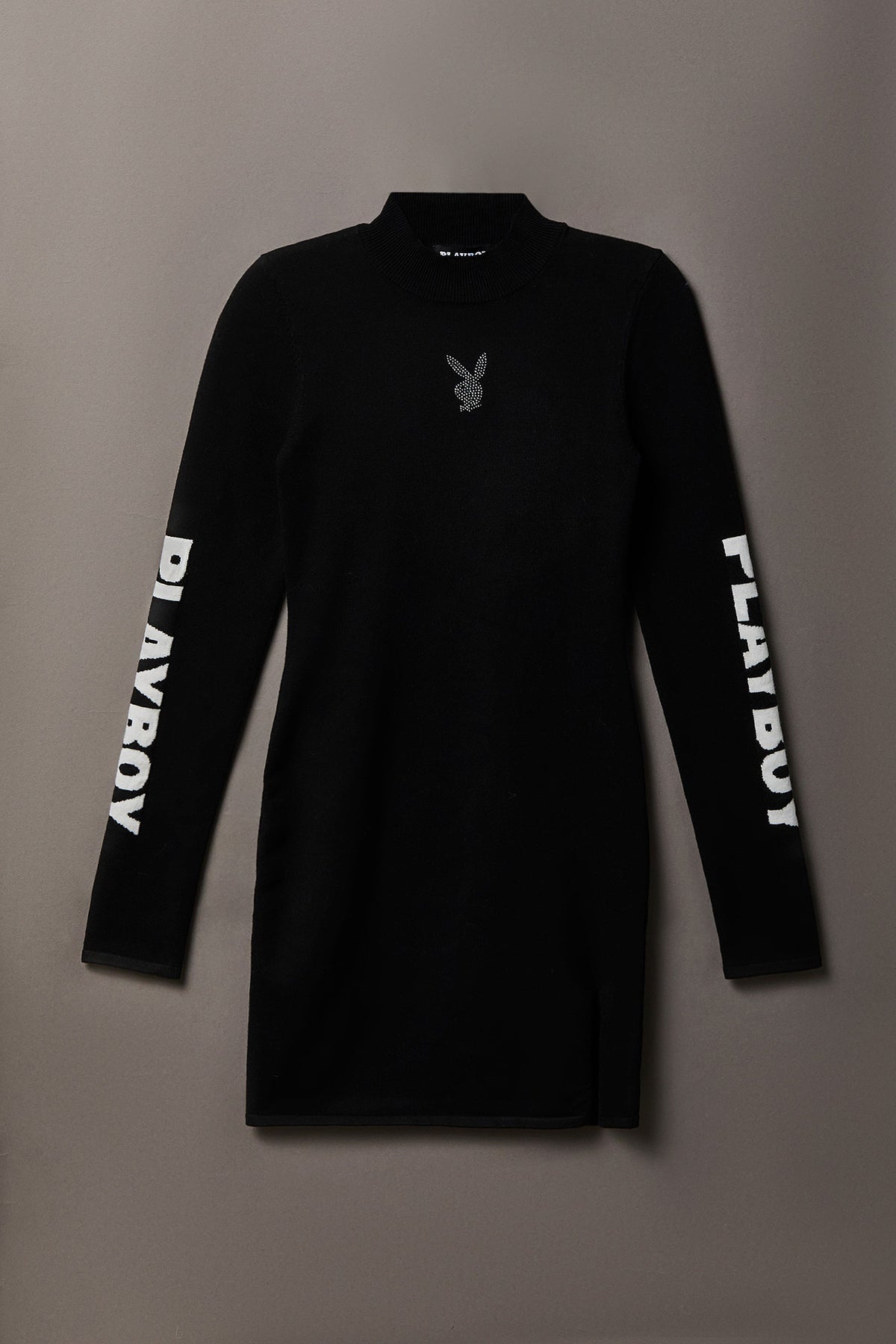 Alt View 5. Playboy Rhinestone Graphic Long Sleeve Sweater Mini Dress - Black
