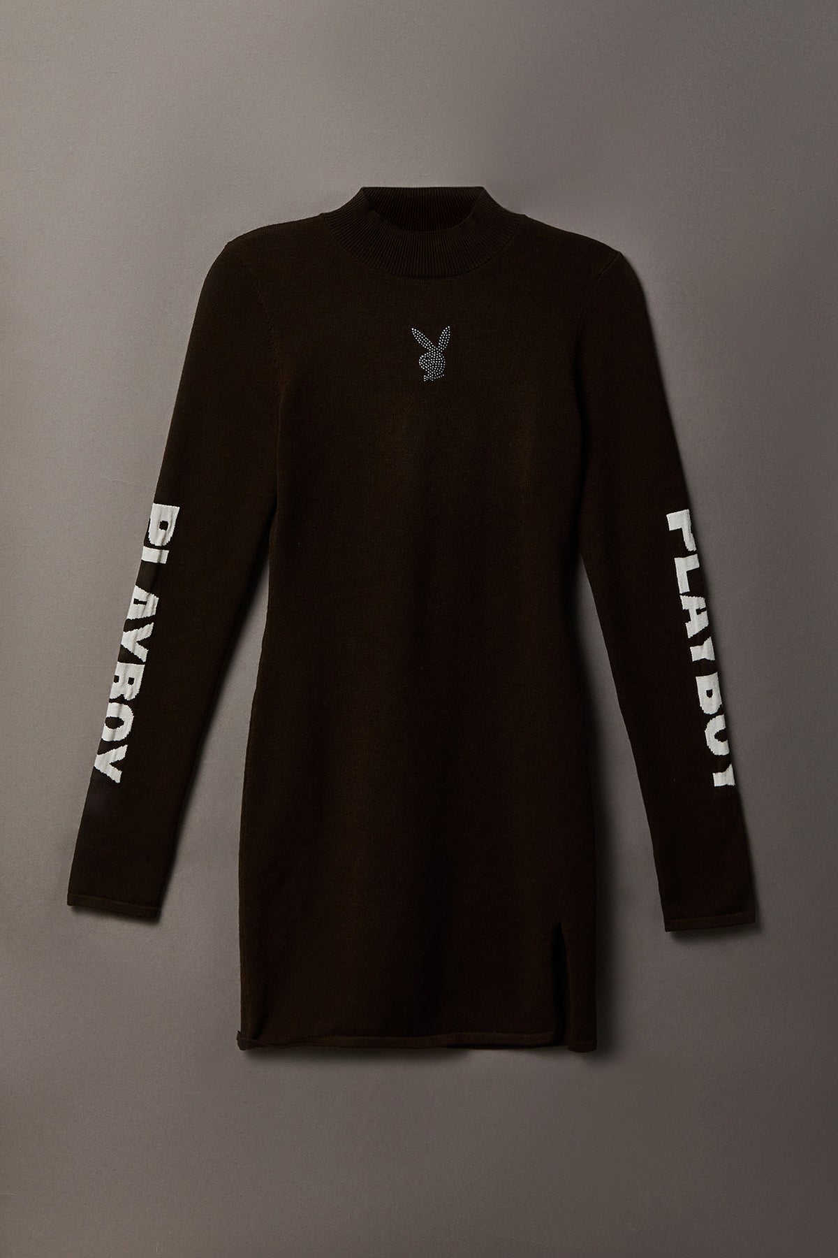 Alt View 5. Playboy Rhinestone Graphic Long Sleeve Sweater Mini Dress - Brown