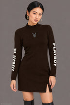 Playboy Rhinestone Graphic Long Sleeve Sweater Mini Dress