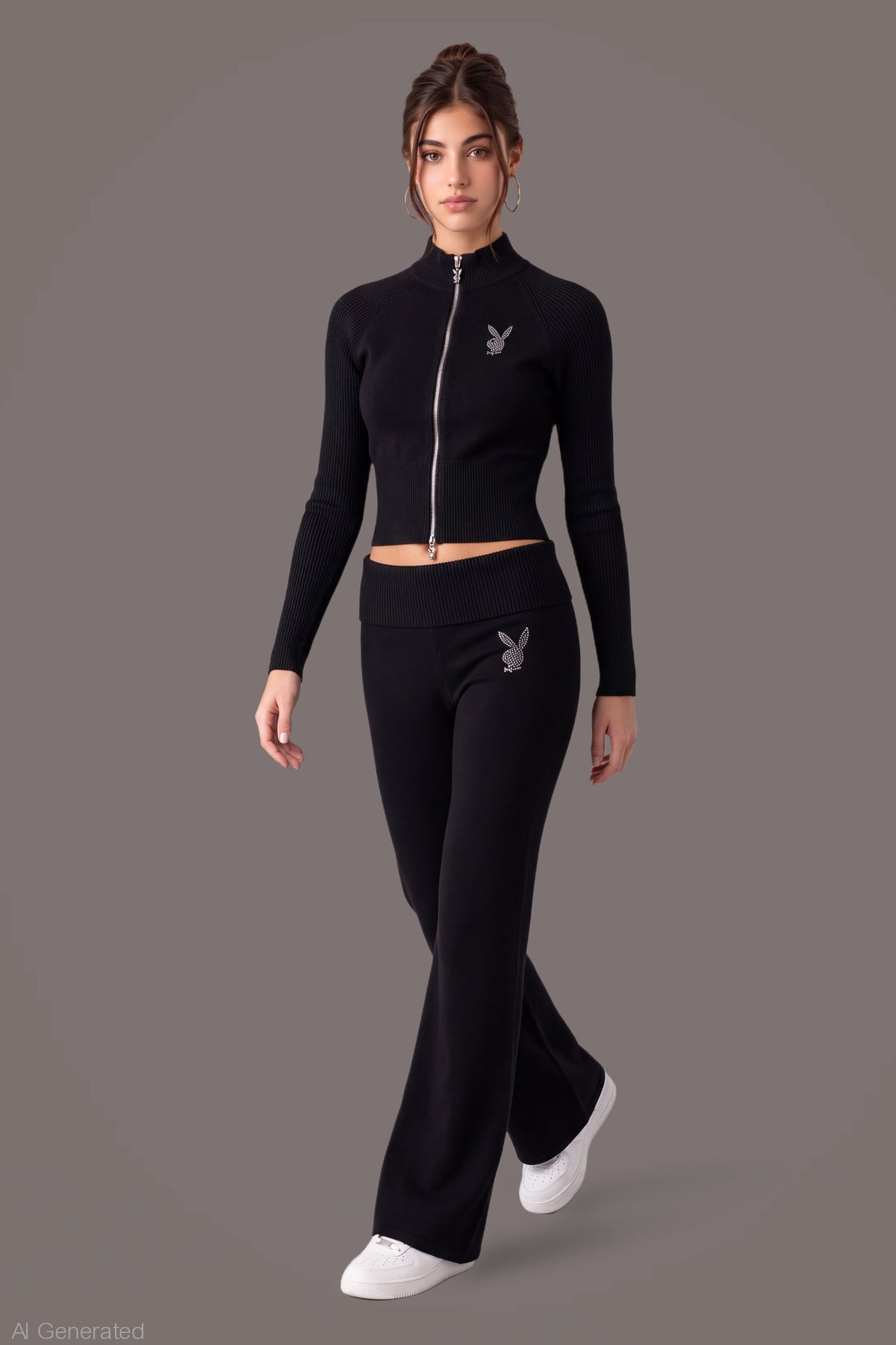 Alt View 3. Playboy Rhinestone Zip Sweater - Black