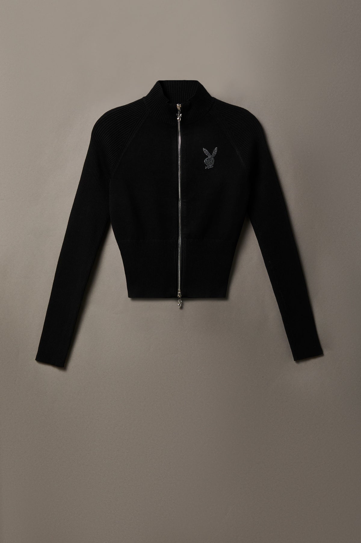 Alt View 5. Playboy Rhinestone Zip Sweater - Black