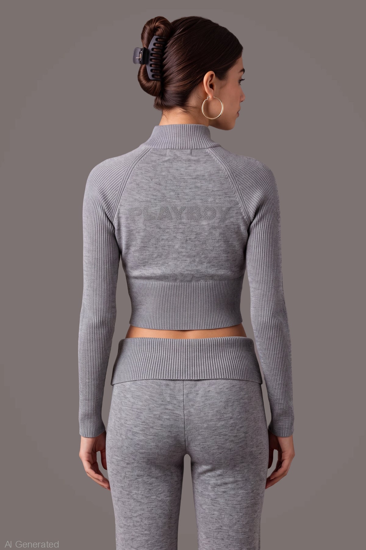 Alt View 2. Playboy Rhinestone Zip Sweater - Heather Grey