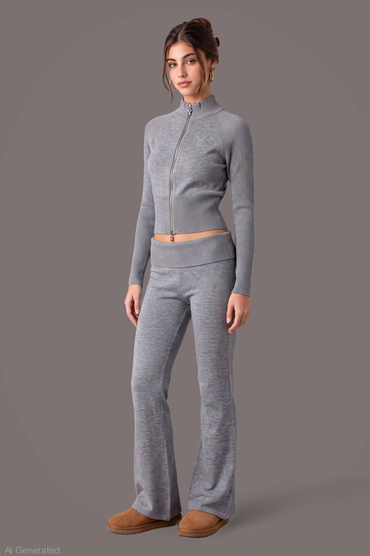 Alt View 3. Playboy Rhinestone Zip Sweater - Heather Grey