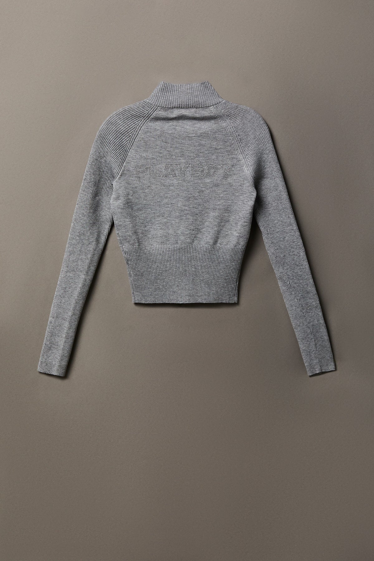 Alt View 6. Playboy Rhinestone Zip Sweater - Heather Grey