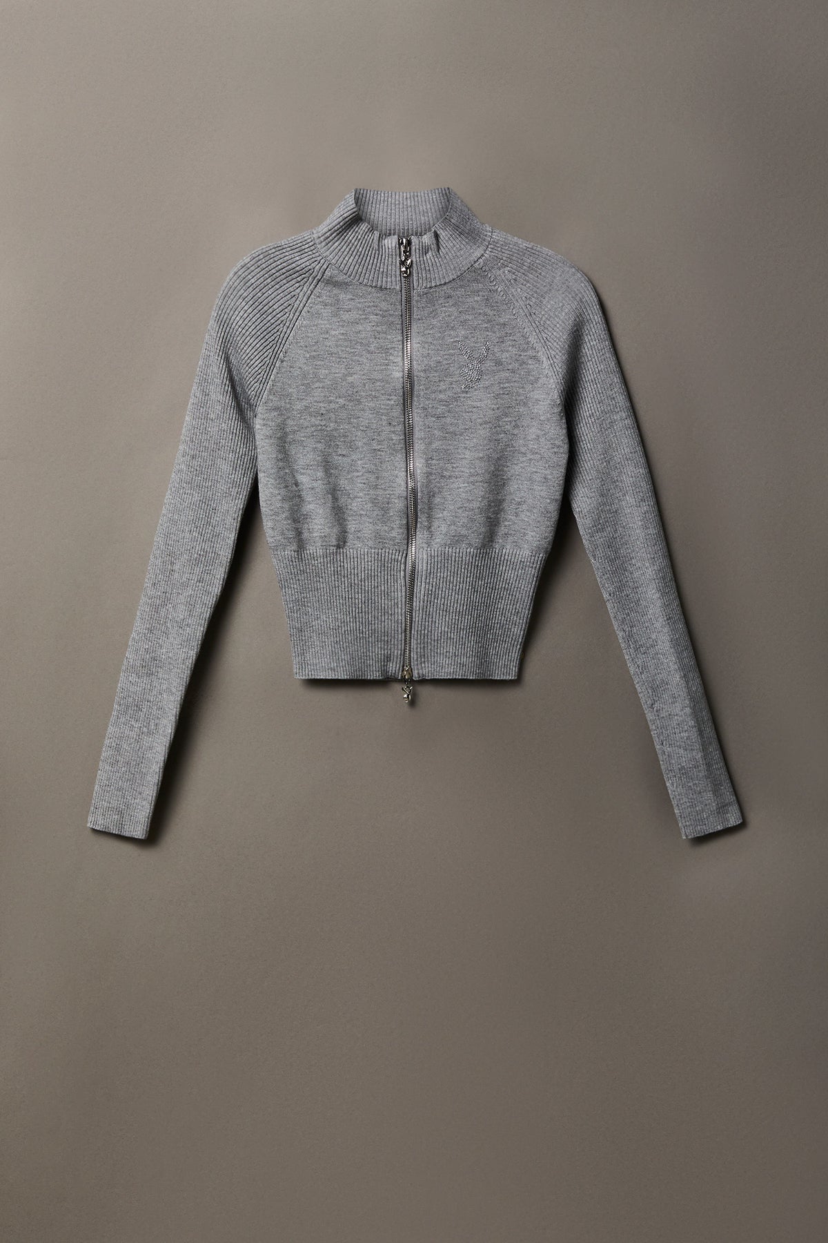 Alt View 5. Playboy Rhinestone Zip Sweater - Heather Grey