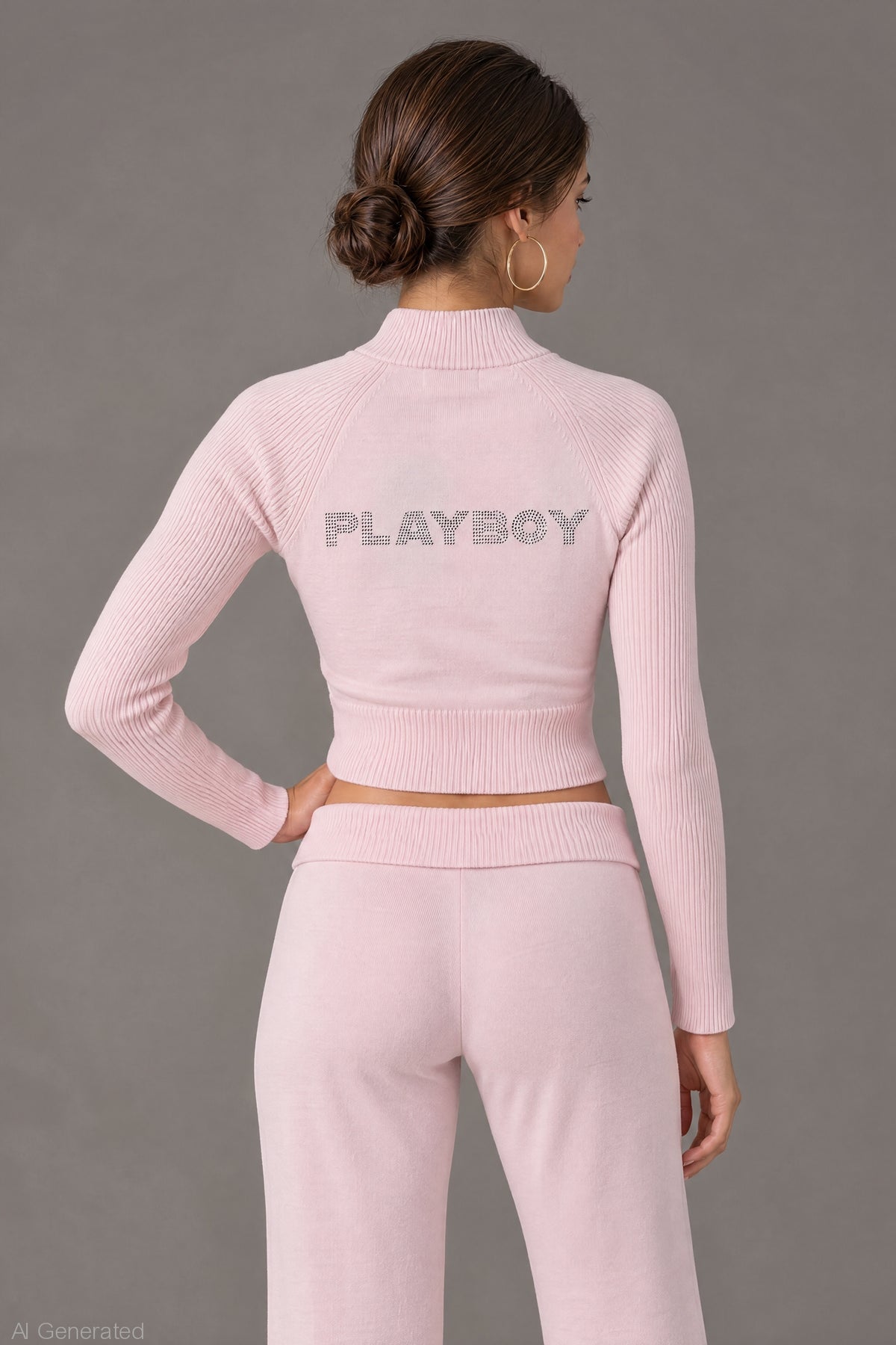Alt View 2. Playboy Rhinestone Zip Sweater - Light Pink