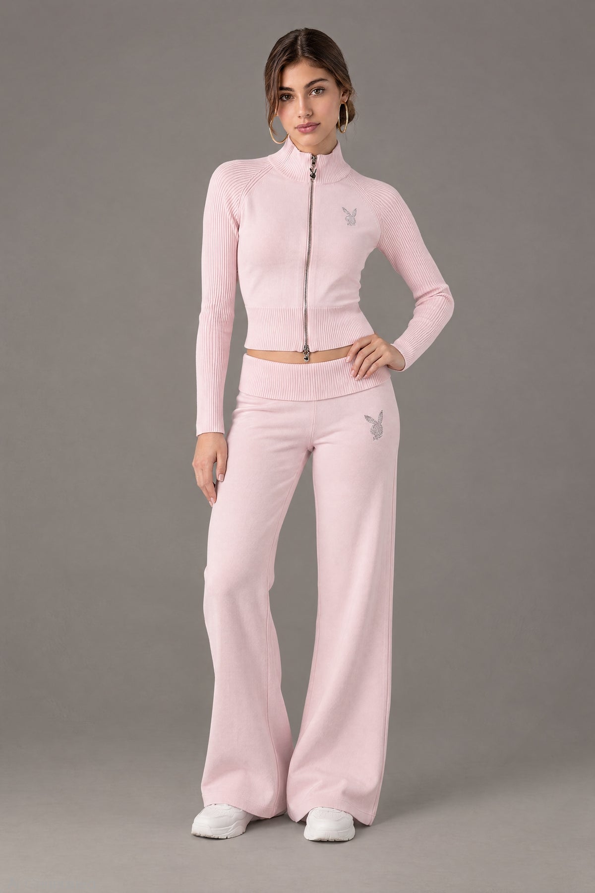 Alt View 3. Playboy Rhinestone Zip Sweater - Light Pink