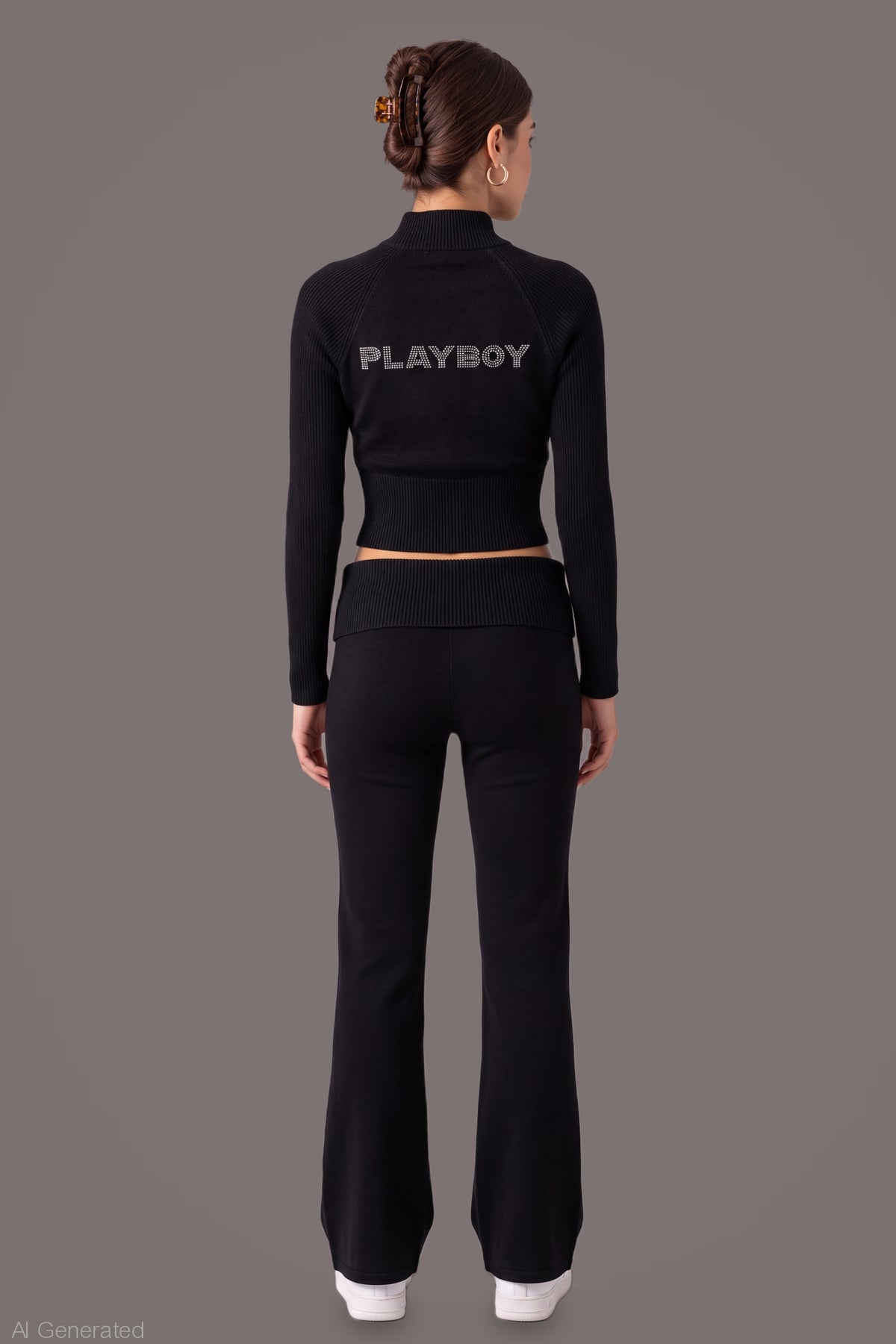 Alt View 2. Playboy Rhinestone Flare Pant - Black
