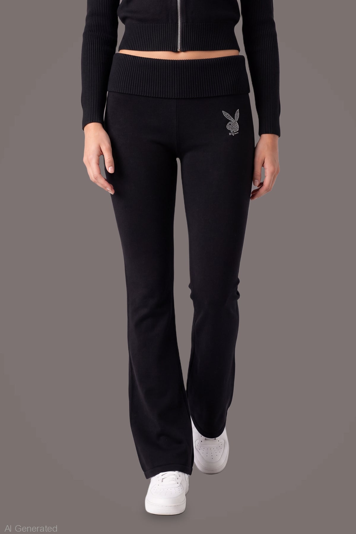 Alt View 3. Playboy Rhinestone Flare Pant - Black