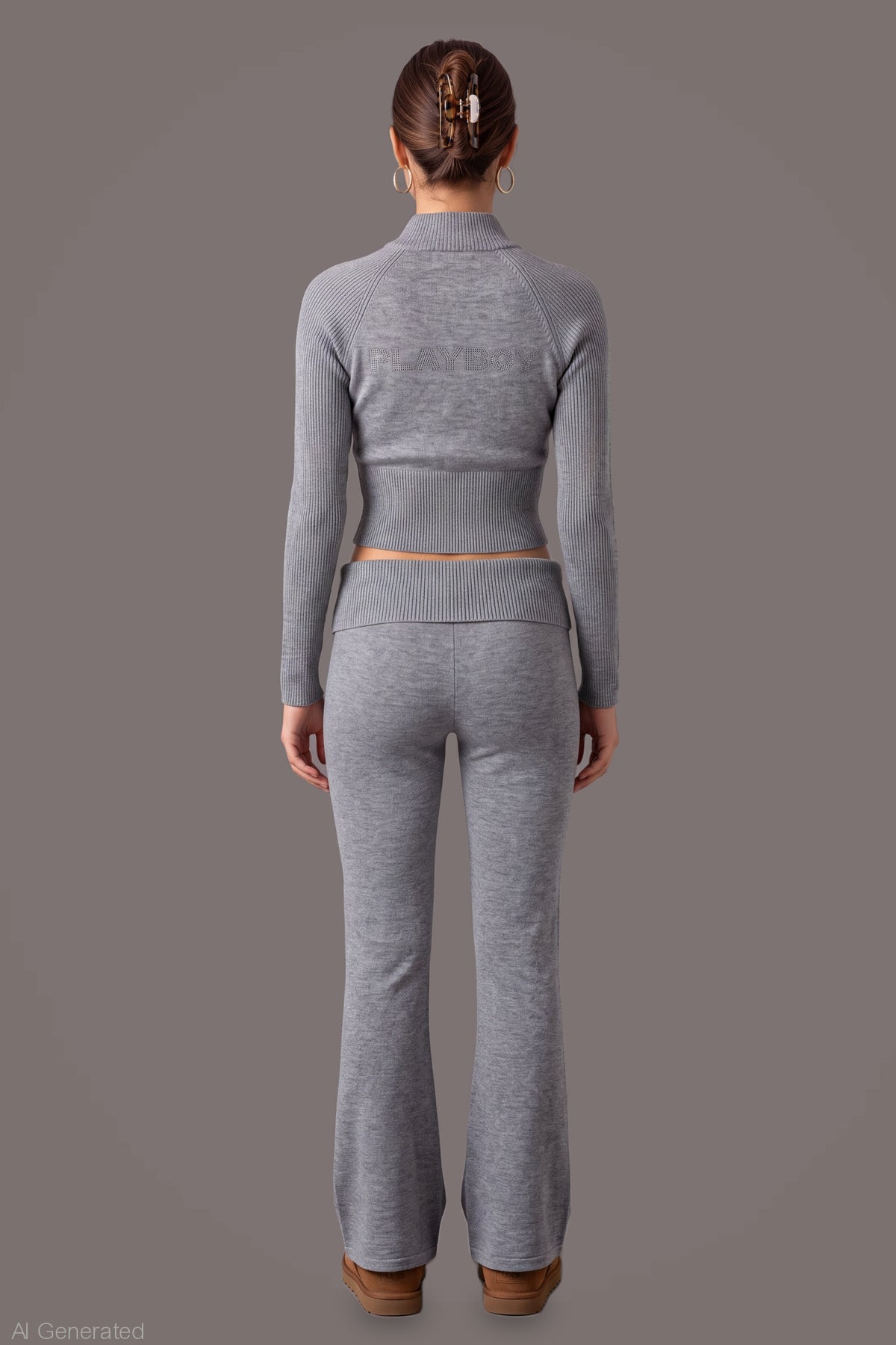 Alt View 2. Playboy Rhinestone Flare Pant - Heather Grey