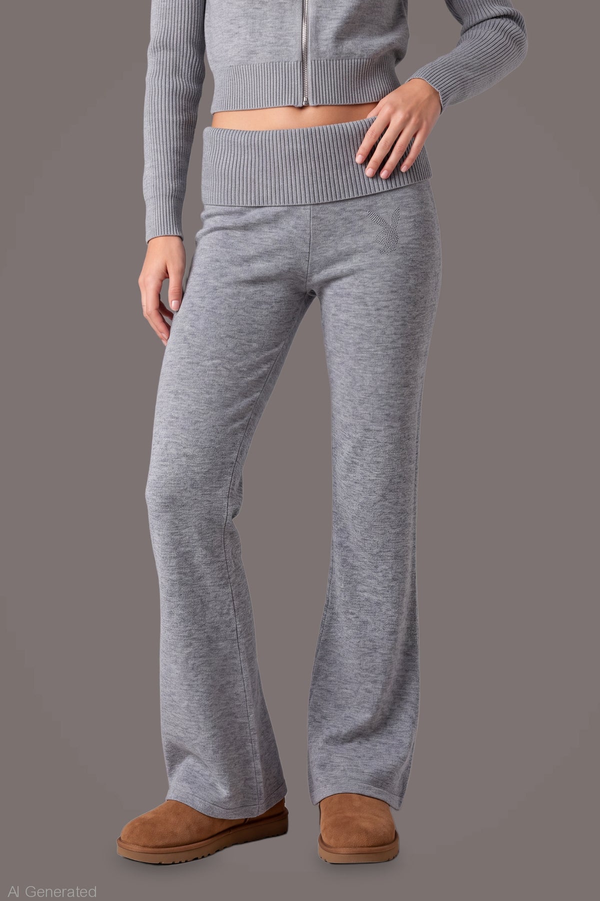 Alt View 3. Playboy Rhinestone Flare Pant - Heather Grey