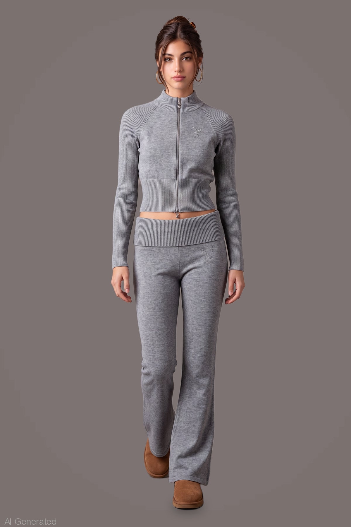 Playboy Rhinestone Flare Pant - Heather Grey